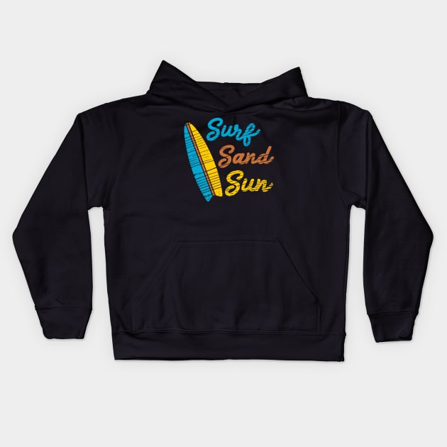 Surf Sand Sun Beach Vibes Kids Hoodie by StckrMe